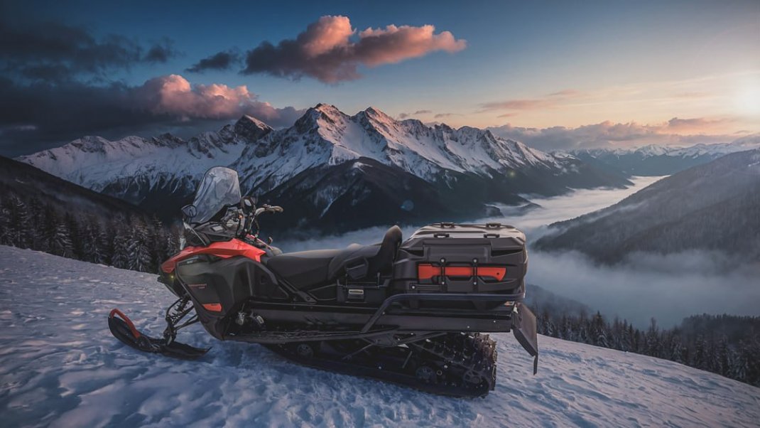 BRP Ski-Doo Expedition with a rear cargo box in the mountains